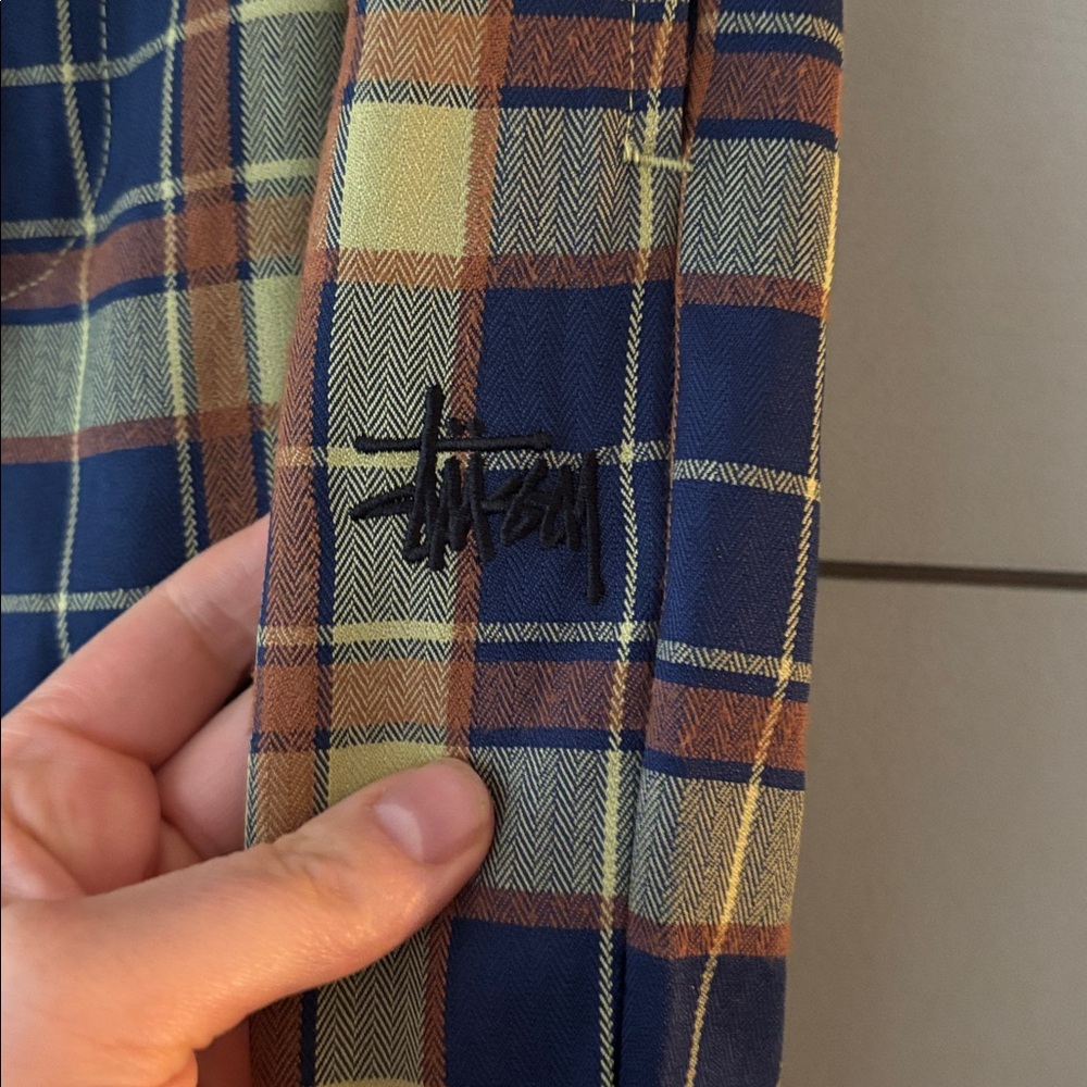 Stussy Plaid Wide-Leg Pants in Yellow and Blue - Picture 4 of 8